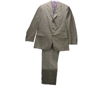 EARVIN MAGIC JOHNSON Suit Italian Styled Taupe Plaid 3 Button Mens Size 40L 34W